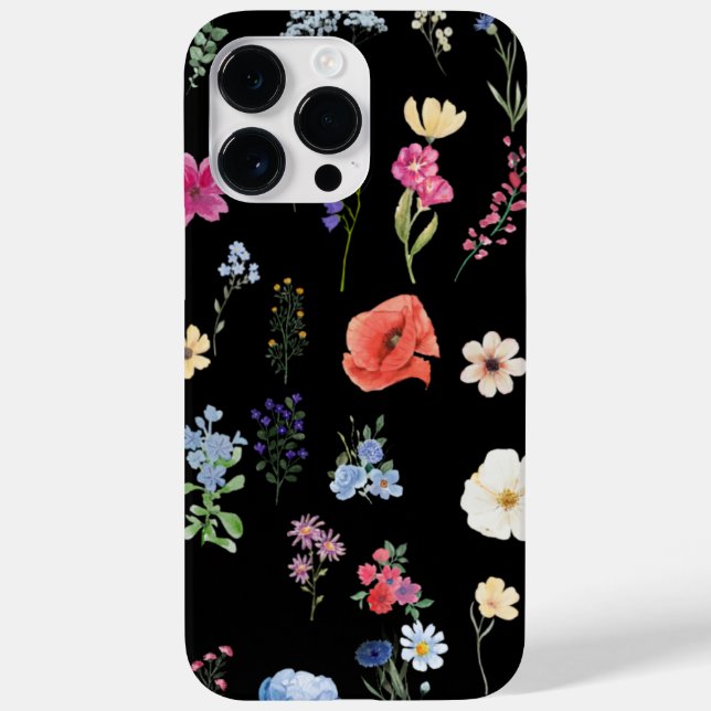 Coques Case-Mate iPhone Joli Fleur sauvage floral noir personnalisé (Verso)