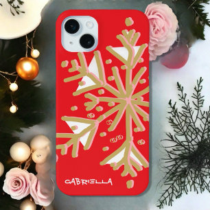 Coque Case-Mate iPhone Joli flocon de neige monogrammed rouge or girly fe