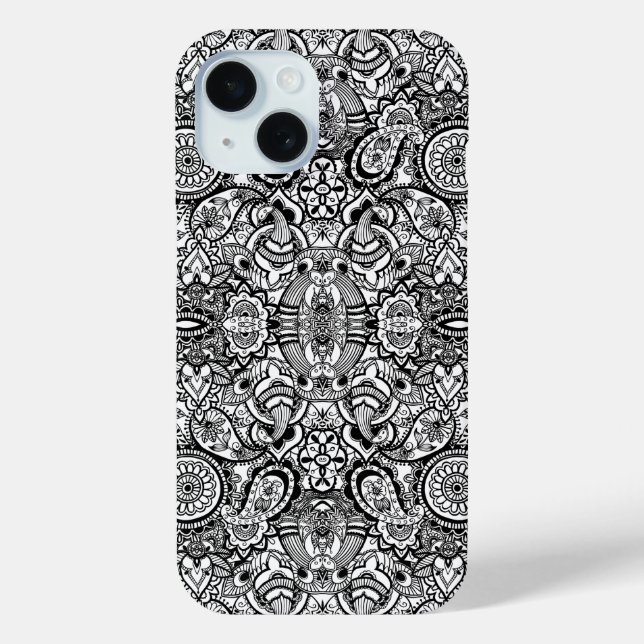 Coques Case-Mate iPhone Joli floral paisley noir blanc (Verso)