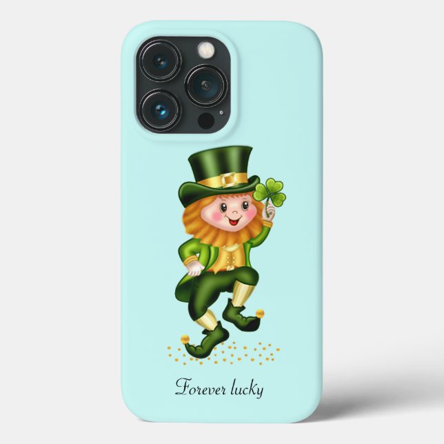 Coques Case-Mate iPhone Joli gnome vert chanceux sur fond bleu turquoise c (Verso)