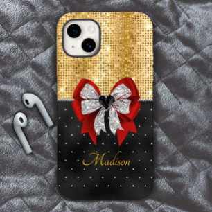 Coque Case-Mate iPhone Joli grand rouge glitterie argent arc cravate mono