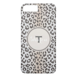 Coque iPhone 7 Plus Joli imprimé guépard marron beige chic avec monogr