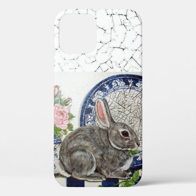 Coques Case-Mate iPhone Joli Lapin Bleu Floral Dedham Delft Animal Cas (Verso)