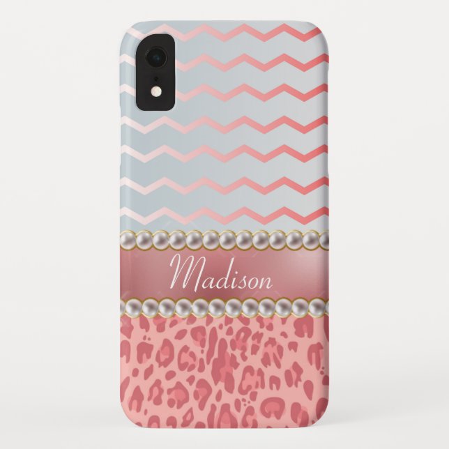 Coques Case-Mate iPhone Joli léopard rose Chevron De Belles Perles (Dos)