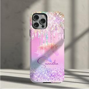 Coque Case-Mate iPhone Joli licorne arc-en-ciel rose monogramme gouttes d