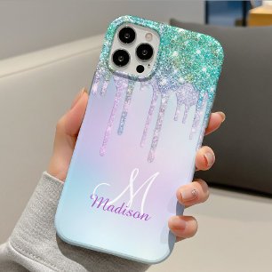 Case-Mate iPhone Case Joli licorne turquoise aqua paillettes monogramme