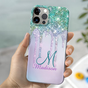 Coque Case-Mate iPhone Joli licorne turquoise aqua paillettes monogramme