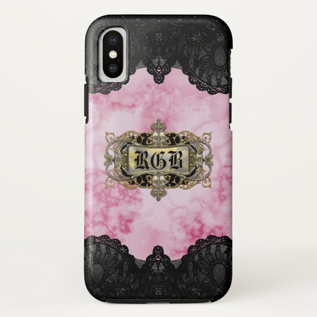 Coques Case-Mate iPhone Joli marbre rose Cool Monogramme romantique (Dos)