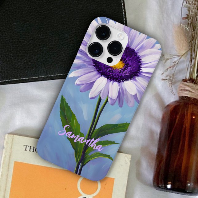 Coques Case-Mate iPhone Joli Mauve Purple Daisy peinture à l'huile Monogra (Créateur téléchargé)