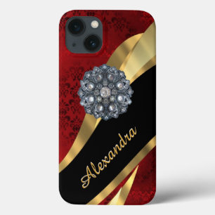 Etui iPhone 13 Joli modèle rouge damassé élégant personnalisé