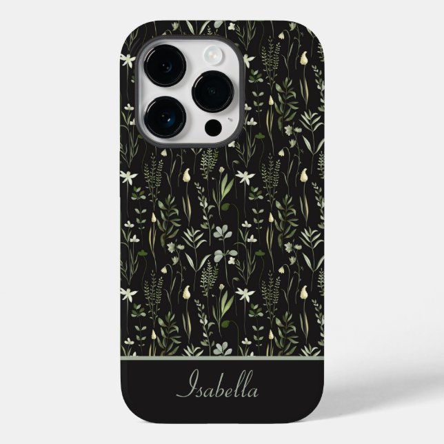 Coques Case-Mate iPhone Joli Moderne Floral Botanique Vert et Noir (Verso)