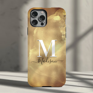 Coque Case-Mate iPhone Joli monogramme artistique en marbre doré féminin