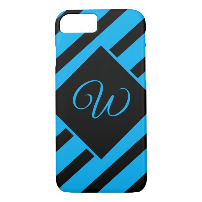 Coques Case-Mate iPhone Joli Monogramme bleu et noir (Dos)