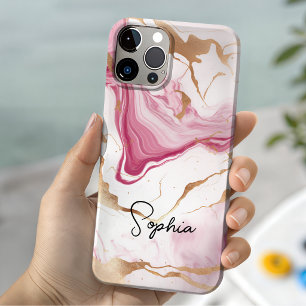 Coque Case-Mate iPhone Joli monogramme d'art en marbre faux paillettes bl