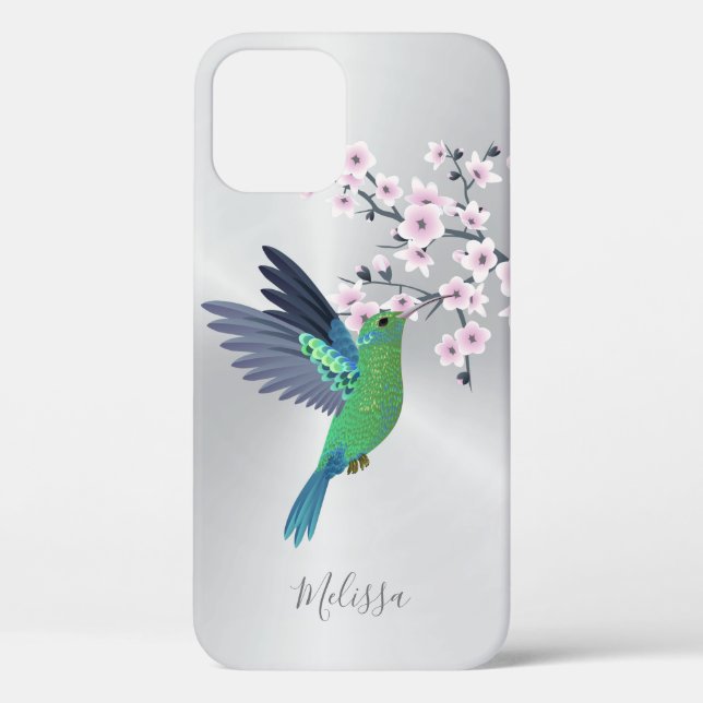 Coques Case-Mate iPhone Joli Monogramme de fleurs de cerisier vert  (Verso)