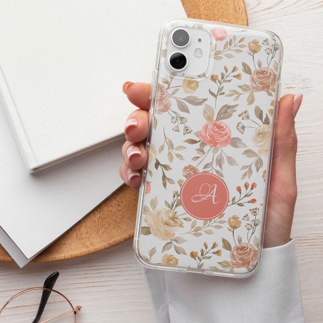 Coques Case-Mate iPhone Joli monogramme floral bohème pêche pastel (Créateur téléchargé)