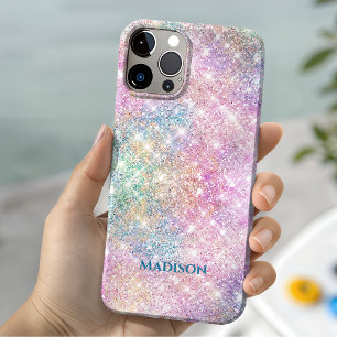 Coque Case-Mate iPhone Joli monogramme iridescent licorne rose faux paill
