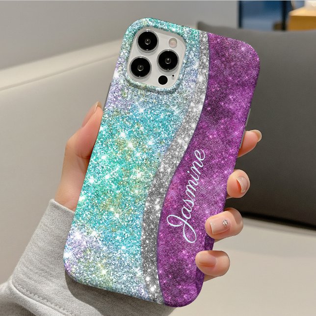 Coques Case-Mate iPhone Joli monogramme iridescent violet sarcelle faux pa (Créateur téléchargé)