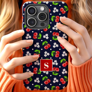 Coque Case-Mate iPhone Joli Monogramme Marine Cerises à pois Floraux Mign