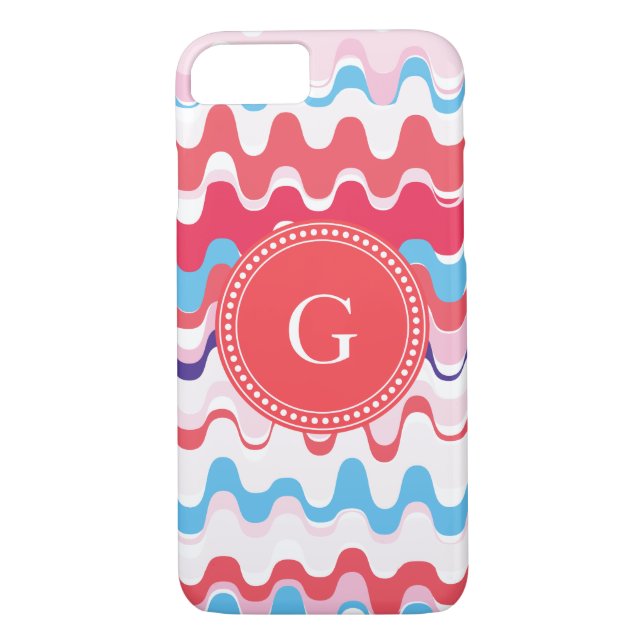 Coques Case-Mate iPhone Joli monogramme motif rose rouge abstrait (Dos)