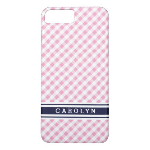 Coque Case-Mate Pour iPhone joli motif à carreaux rose marine monogramme prepp