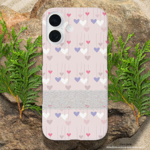 Coque Pour iPhone 16 Joli motif de coeur en dentelle fille rose