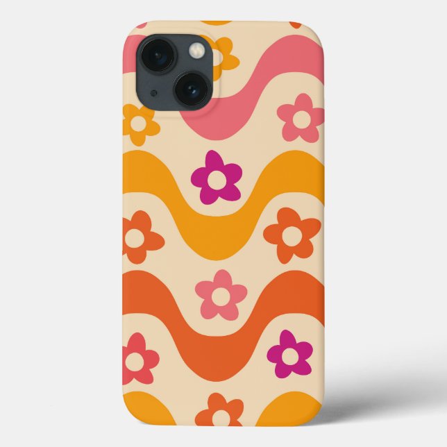 Coques Case-Mate iPhone Joli motif de fleurs groovy sur des vagues rétro   (Verso)