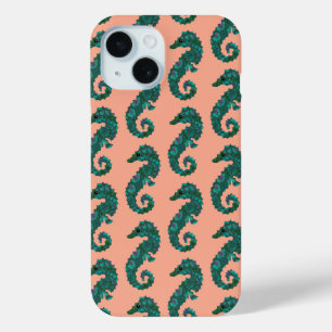 Coque Case-Mate iPhone Joli motif de hippocampe sarcelle et corail sur le