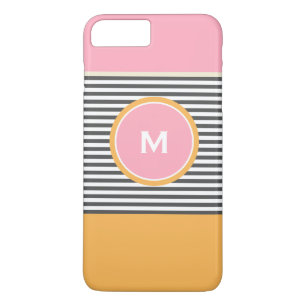 Case-Mate iPhone Case Joli motif de monogramme à rayures rose orange pre