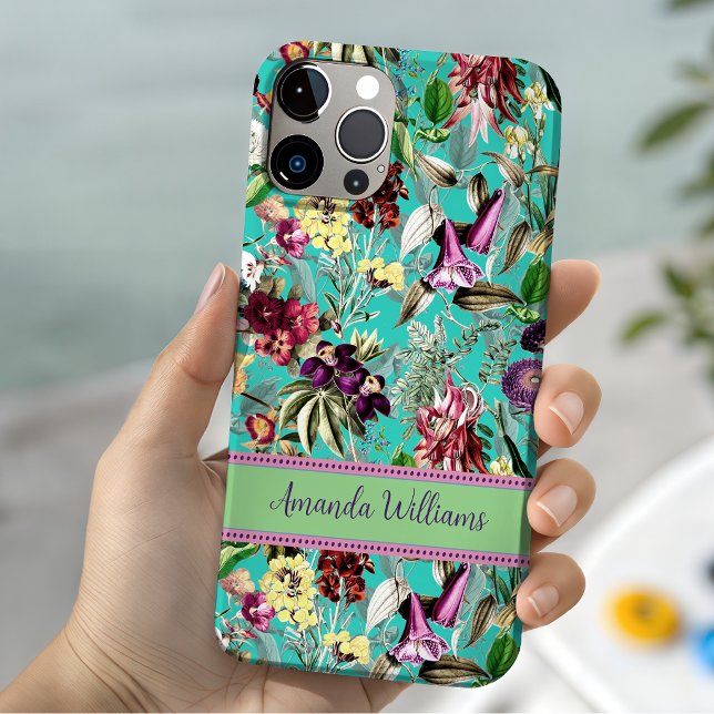 Coques Case-Mate iPhone Joli motif de monogramme avec des fleurs et des fe (Créateur téléchargé)