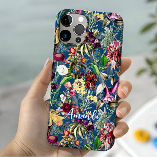 Case-Mate iPhone Case Joli motif de monogramme de fleurs bleues feuilles
