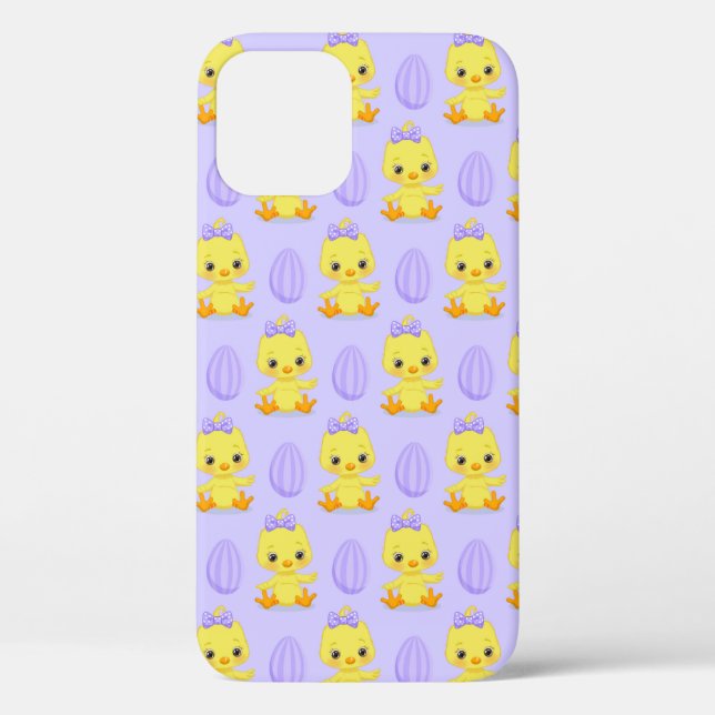 Coques Case-Mate iPhone Joli motif de Pâques poulet jaune violet (Verso)