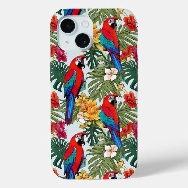 Coques Case-Mate iPhone Joli motif de perroquet tropical de plage (Verso)
