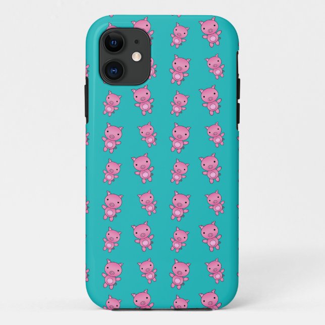 Coques Case-Mate iPhone Joli motif de porc turquoise (Dos)