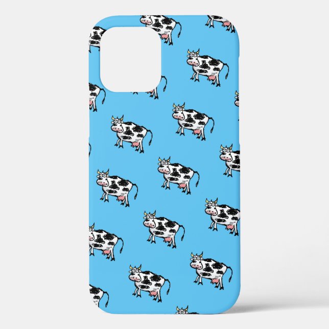 Coques Case-Mate iPhone Joli Motif de vache caricature sur bleu (Verso)