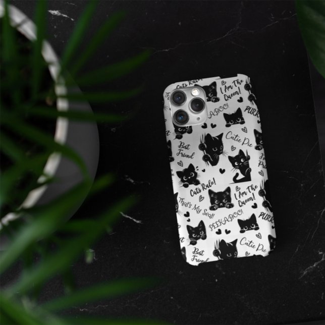 Coques Case-Mate iPhone Joli motif d'Halloween de chat noir pour les amate (Cute Black Cats and Sayings with Hearts Pattern  for Cat Lovers and Halloween iPhone 15 Pro Max Case)