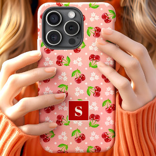 Coque Case-Mate iPhone Joli motif floral à pois Cerises Rose Monogramme