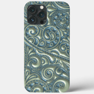 Etui iPhone 13 Pro Max Joli motif floral élégant turquoise chic de