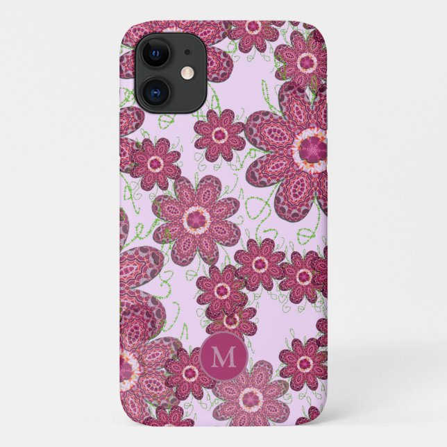 Coques Case-Mate iPhone Joli motif floral mauve Monogramme (Dos)