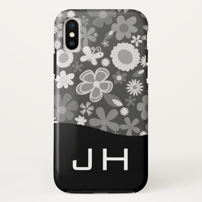 Coques Case-Mate iPhone Joli motif floral monogramme de deux lettres (Dos)