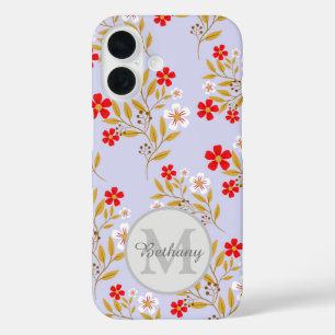 Coque Pour iPhone 16 Joli motif floral rouge et blanc personnalisé