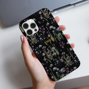 Coque iPhone 16 Pro Joli motif floral sombre Violet noir