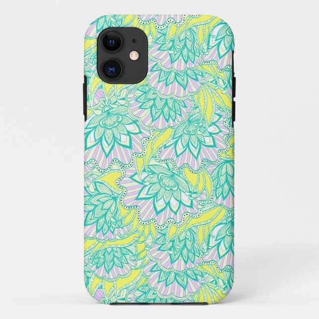 Coques Case-Mate iPhone Joli motif floral vert jaune (Dos)