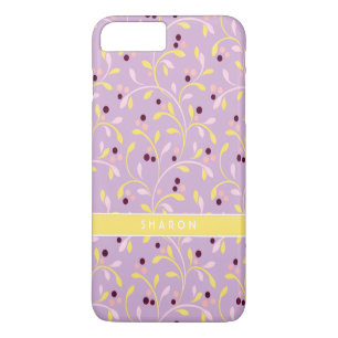Coque iPhone 8 Plus/7 Plus Joli motif floral violet pastel avec monogramme fé