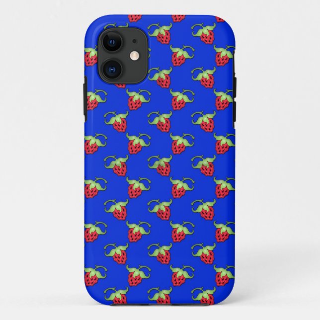 Coques Case-Mate iPhone Joli motif fraise sur fond bleu (Dos)