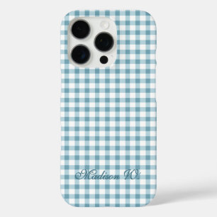 Coque iPhone 16 Pro Joli motif gingham bleu poussiéreux