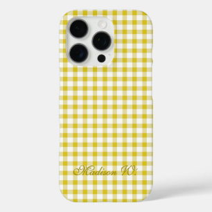 Coque iPhone 16 Pro Joli motif gingham jaune chaud