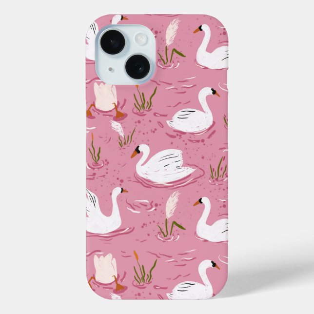 Coques Case-Mate iPhone Joli motif sans couture de cygne rose (Verso)
