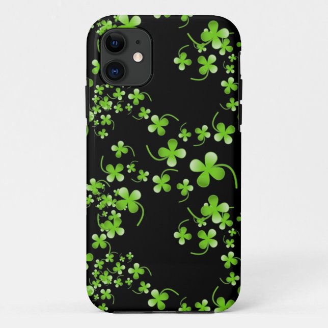Coques Case-Mate iPhone Joli motif Shamrock, vert sur accessoire noir (Dos)