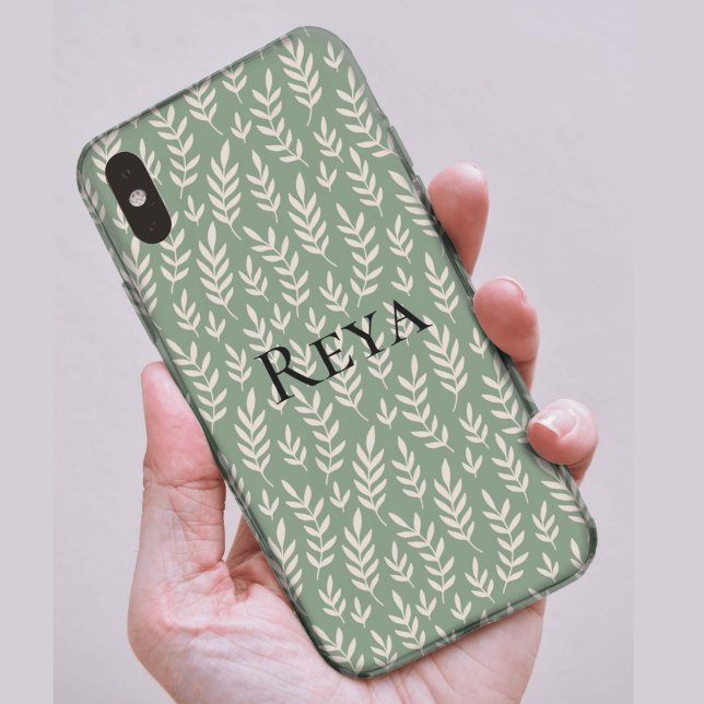 Coques Case-Mate iPhone Joli motif vert feuille avec nom (Créateur téléchargé)